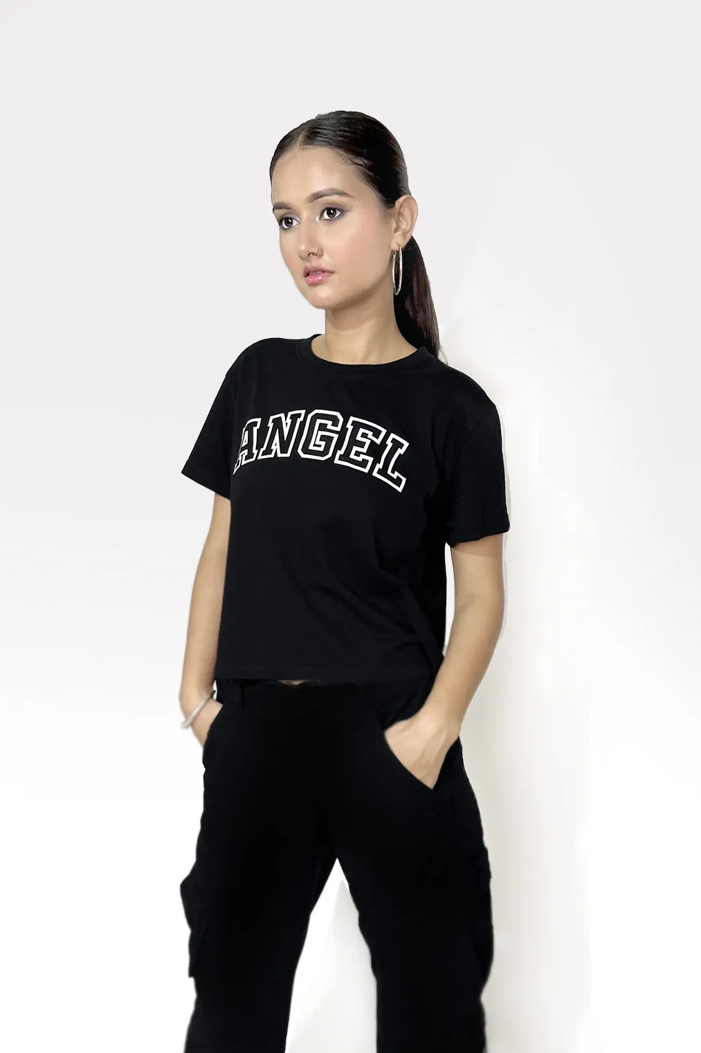 Angel Black Printed T-shirt