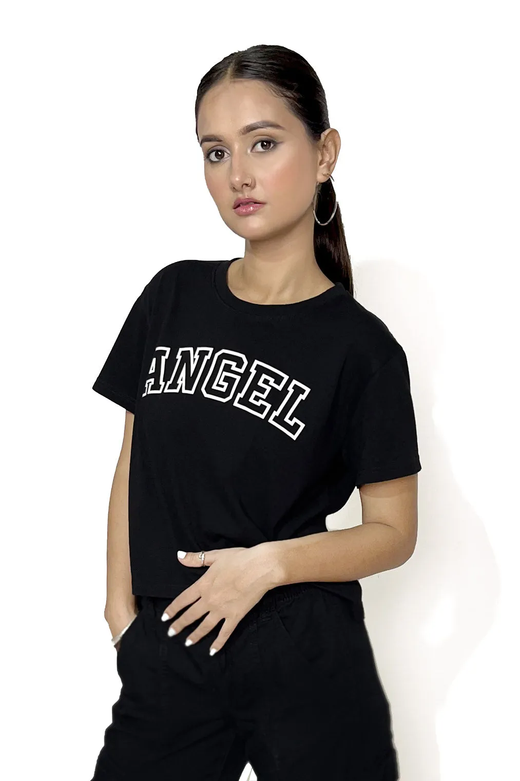 Angel Black Printed T-shirt