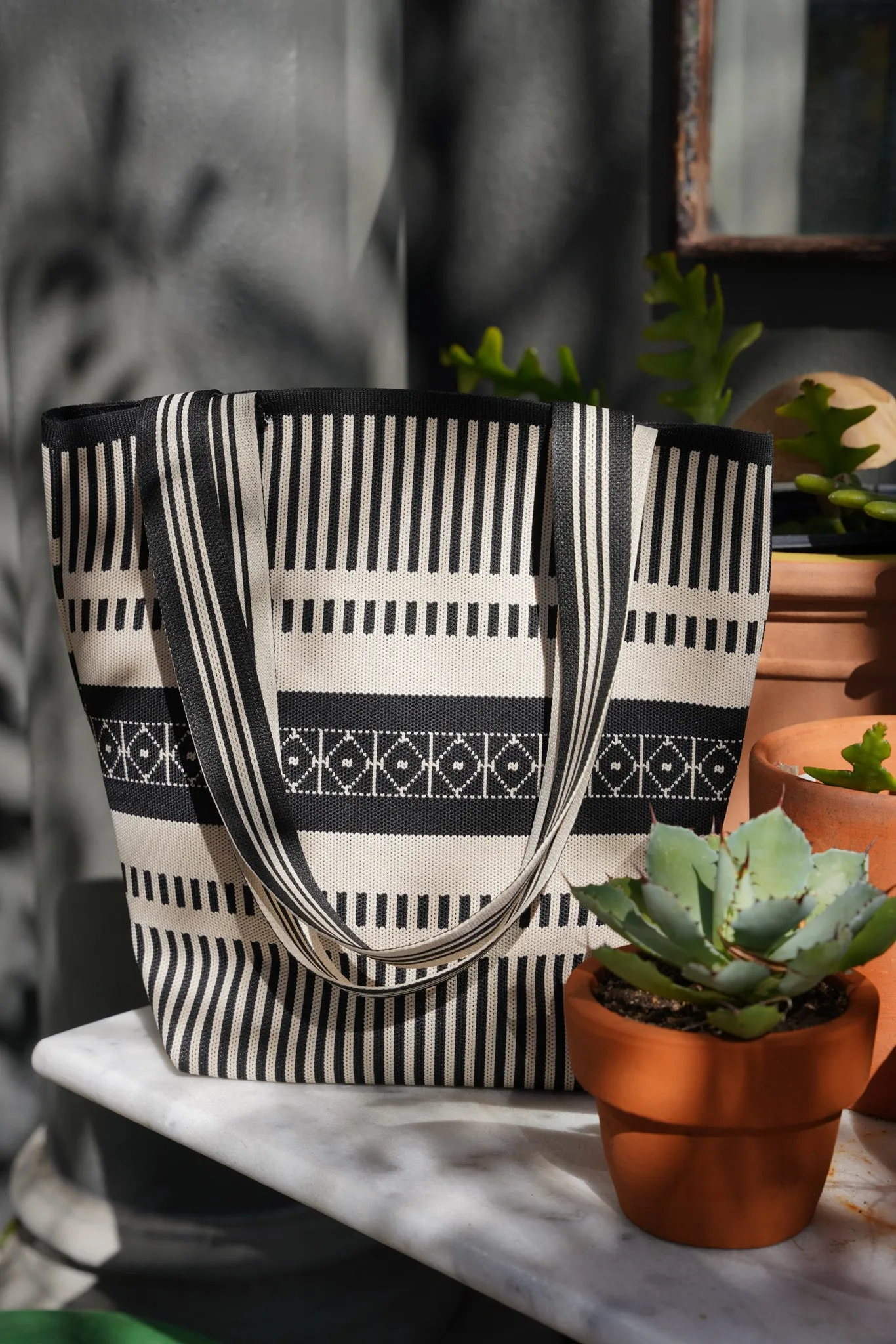 Black & Cream Patterned Tote