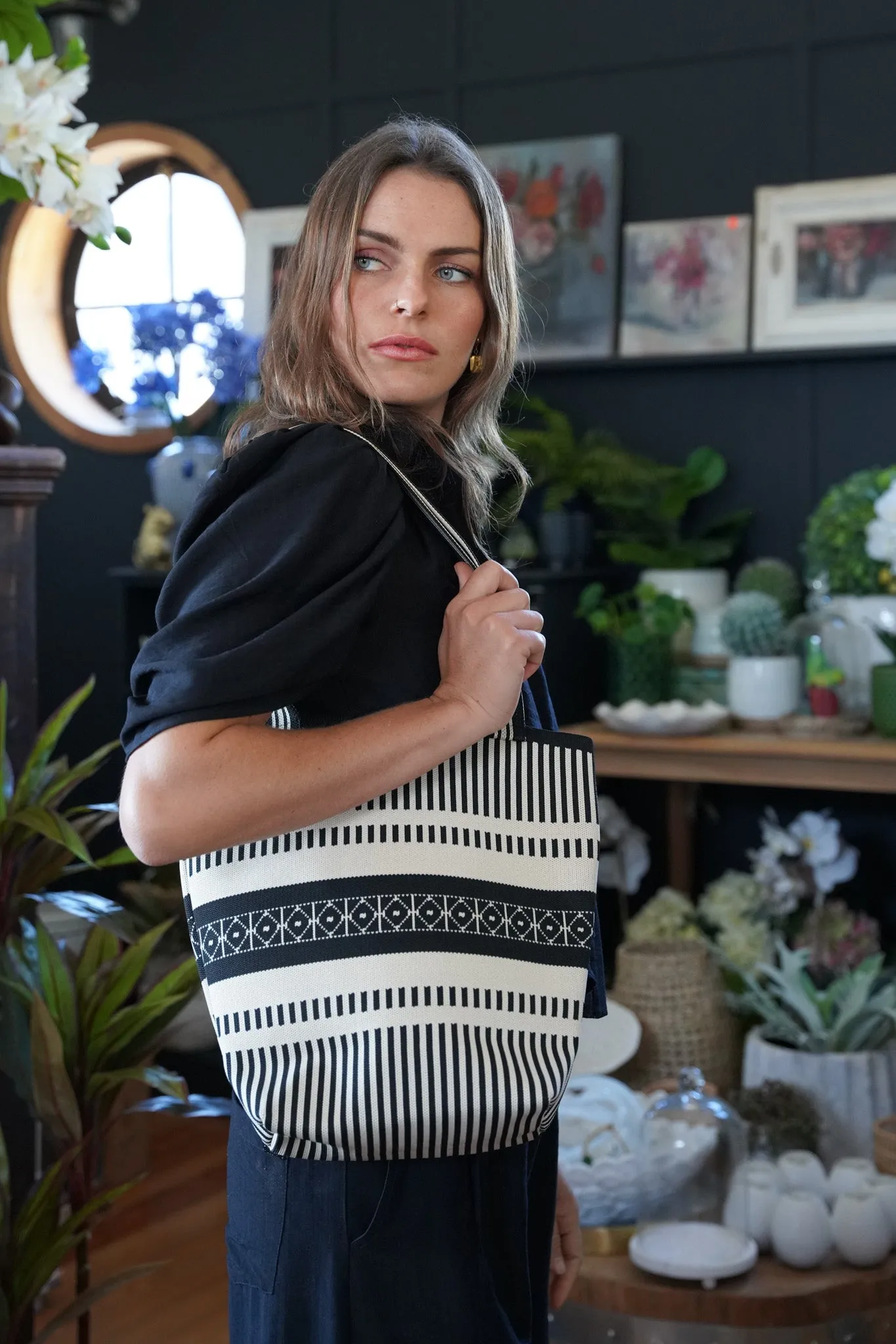Black & Cream Patterned Tote
