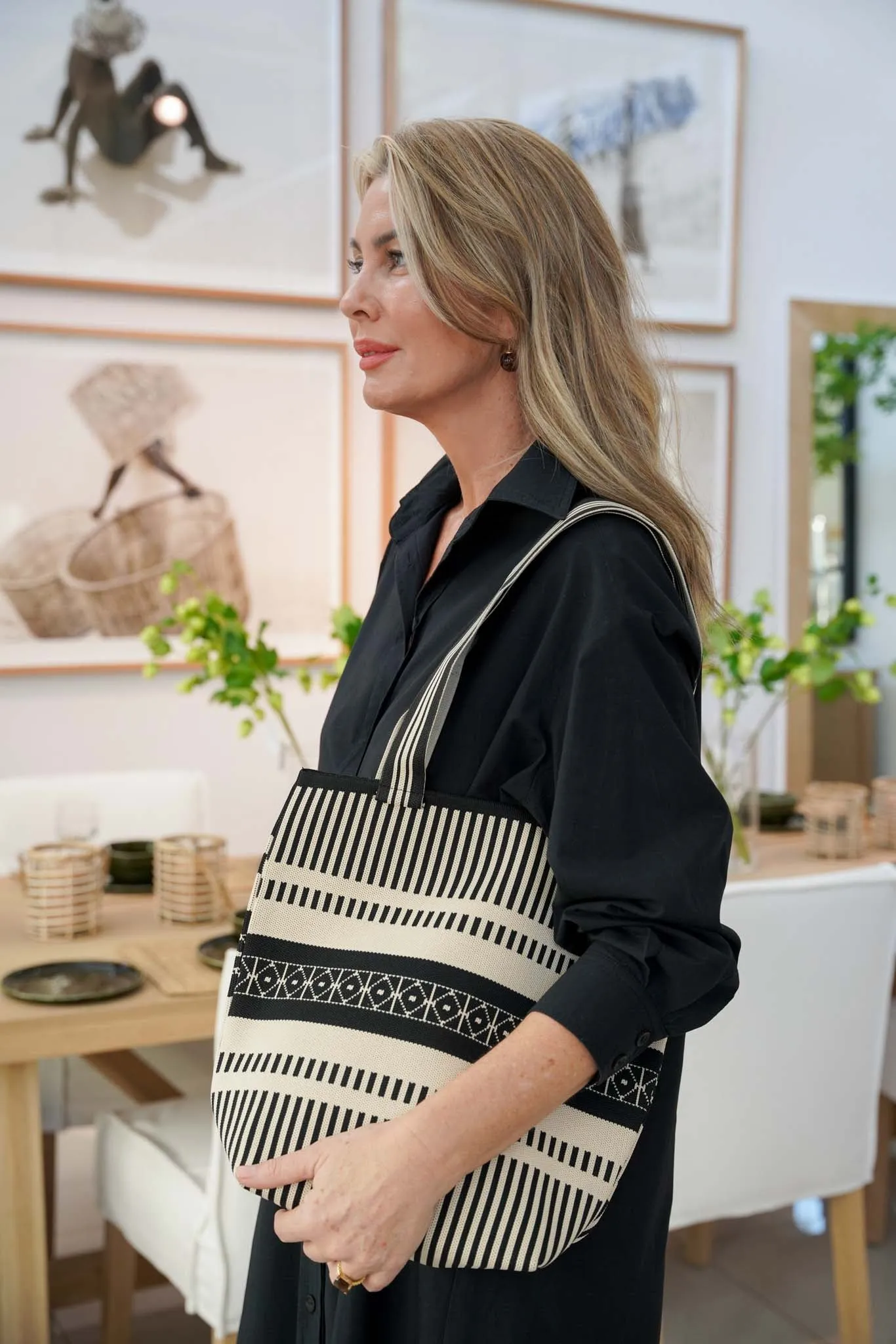 Black & Cream Patterned Tote
