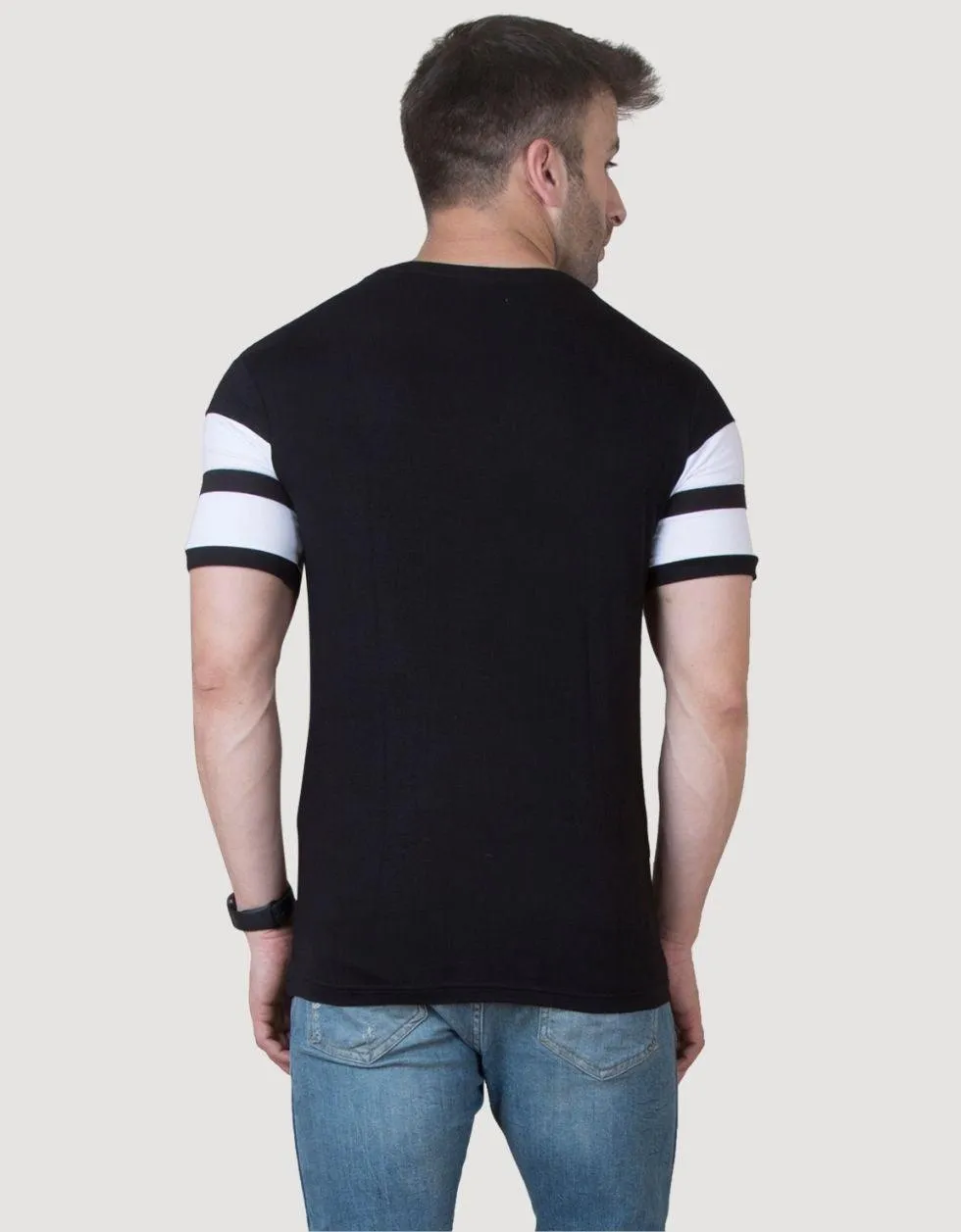 Black striped crew neck Regular Tshirt