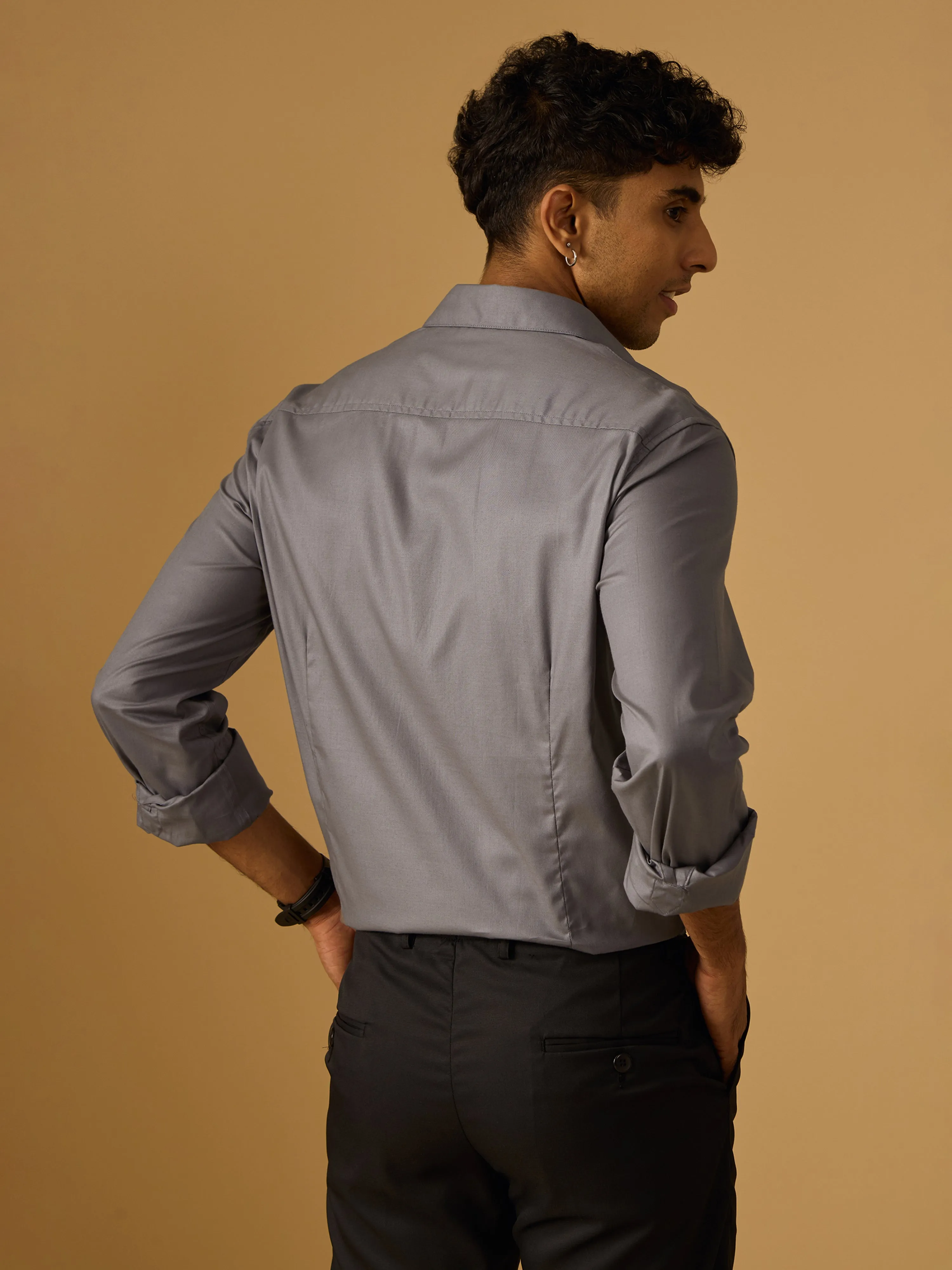 Calanthe - Giza Cotton Slim Fit Shirt  -Gray