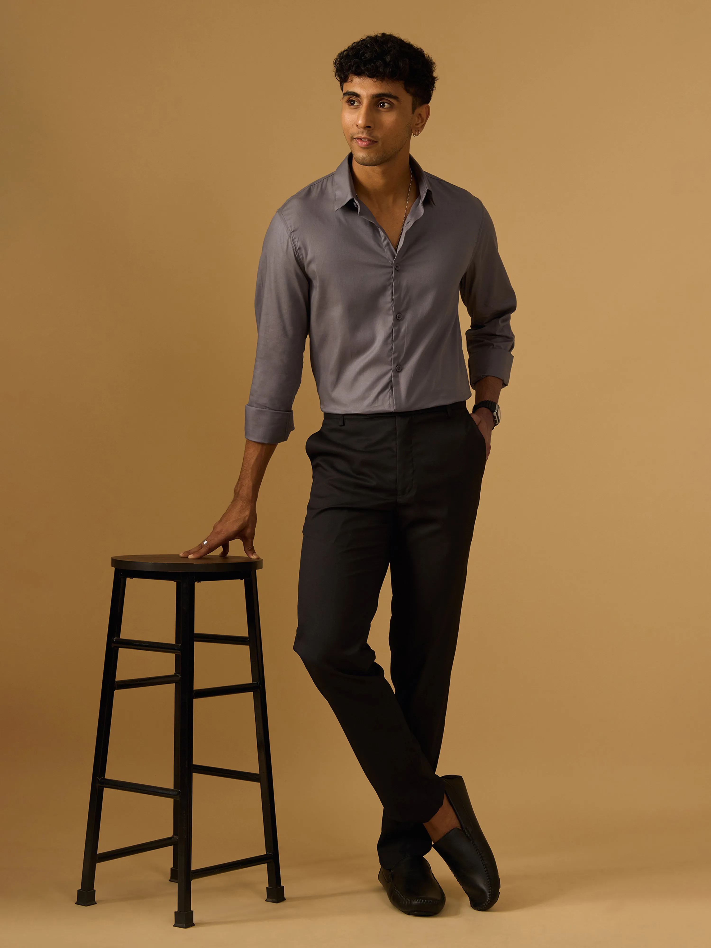 Calanthe - Giza Cotton Slim Fit Shirt  -Gray