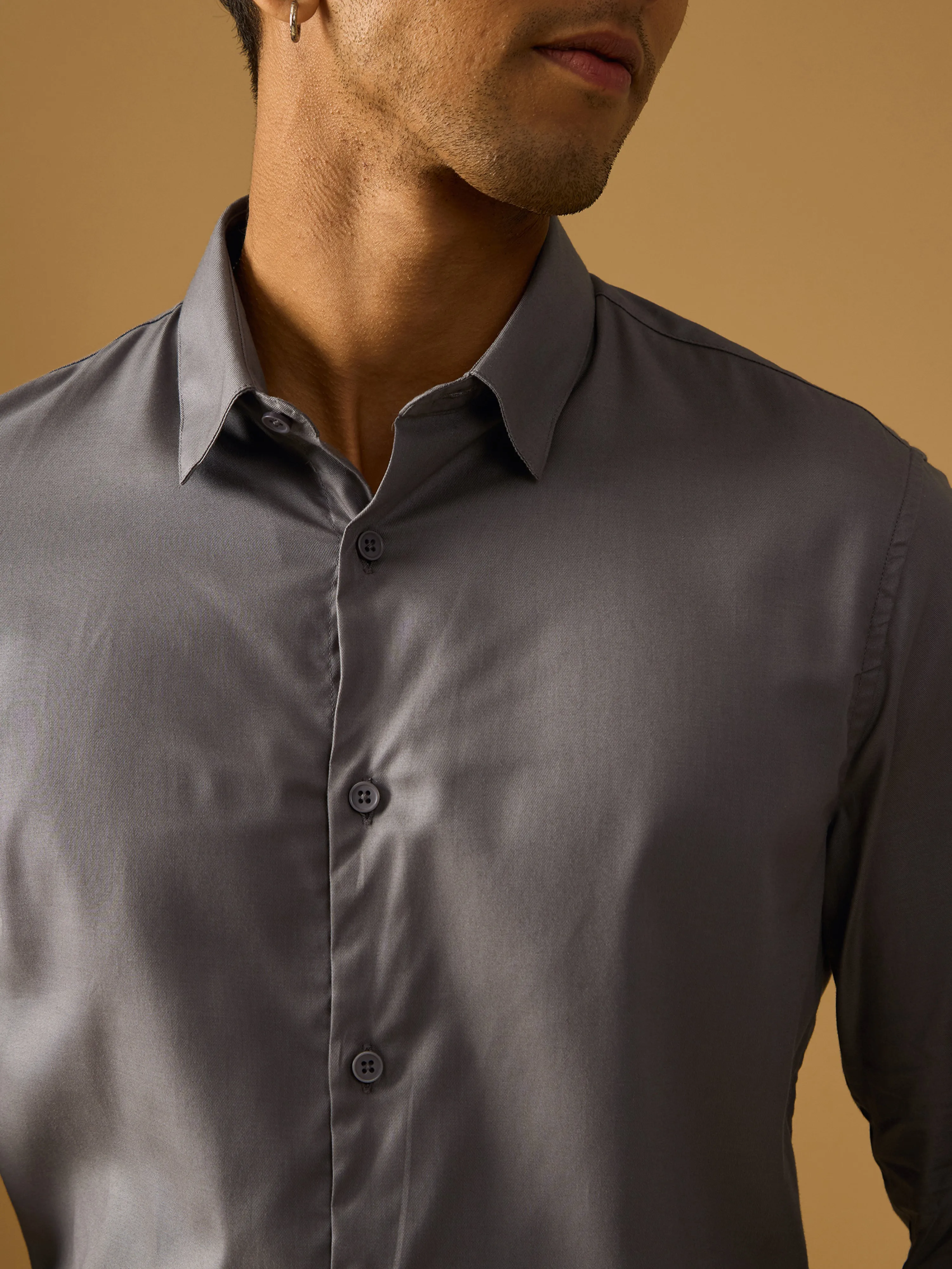 Calanthe - Giza Cotton Slim Fit Shirt  -Gray