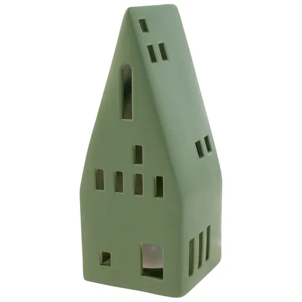 Ceramic House with LED Light Forest Green - 3 Sizes