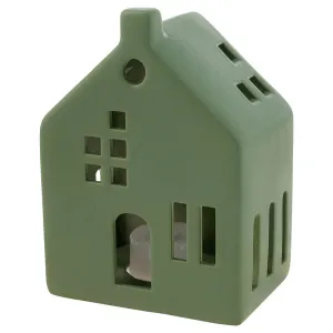 Ceramic House with LED Light Forest Green - 3 Sizes