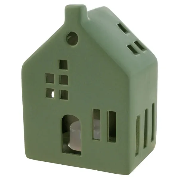Ceramic House with LED Light Forest Green - 3 Sizes