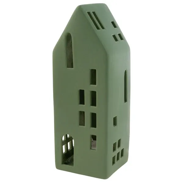 Ceramic House with LED Light Forest Green - 3 Sizes