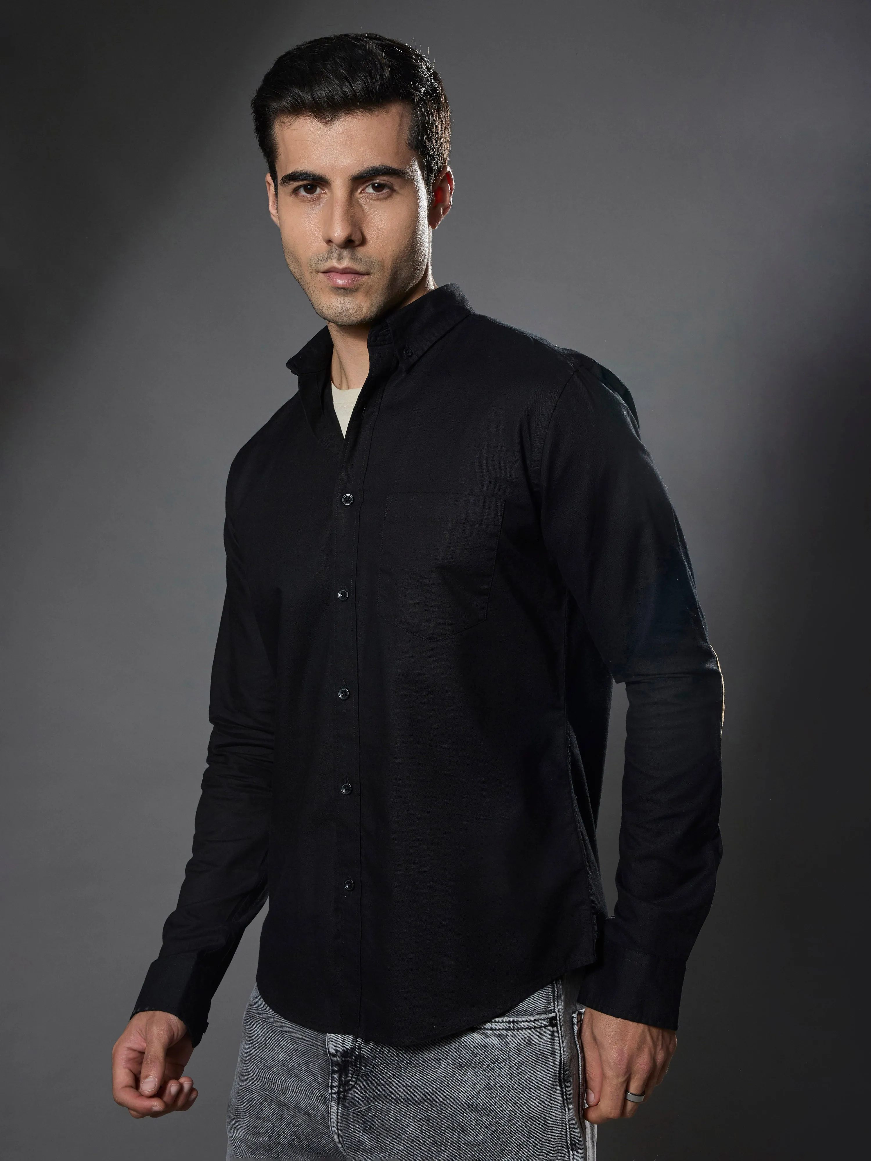 Classy - Turkish Fit Shirt with Elbow Patch - Black