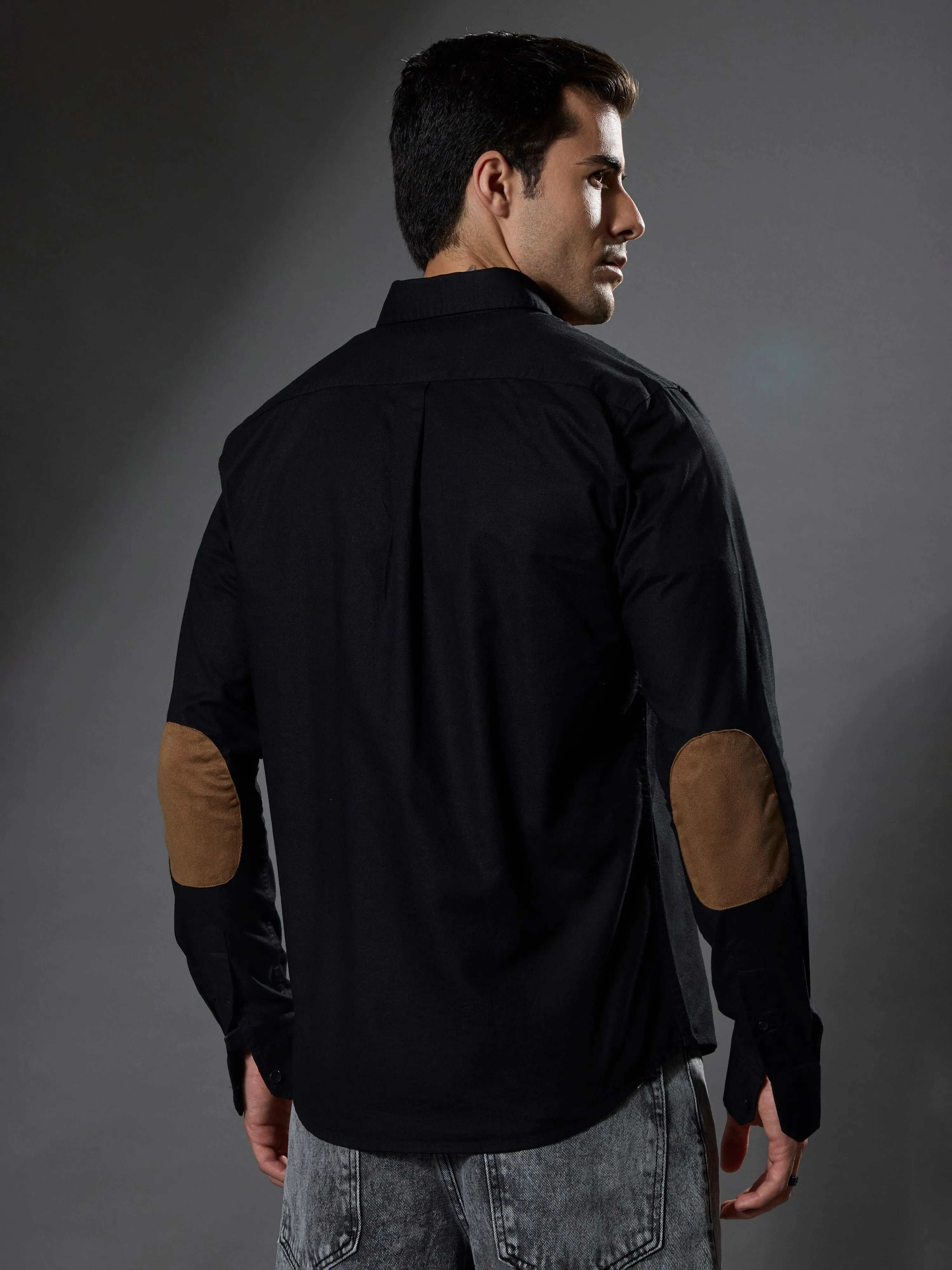 Classy - Turkish Fit Shirt with Elbow Patch - Black