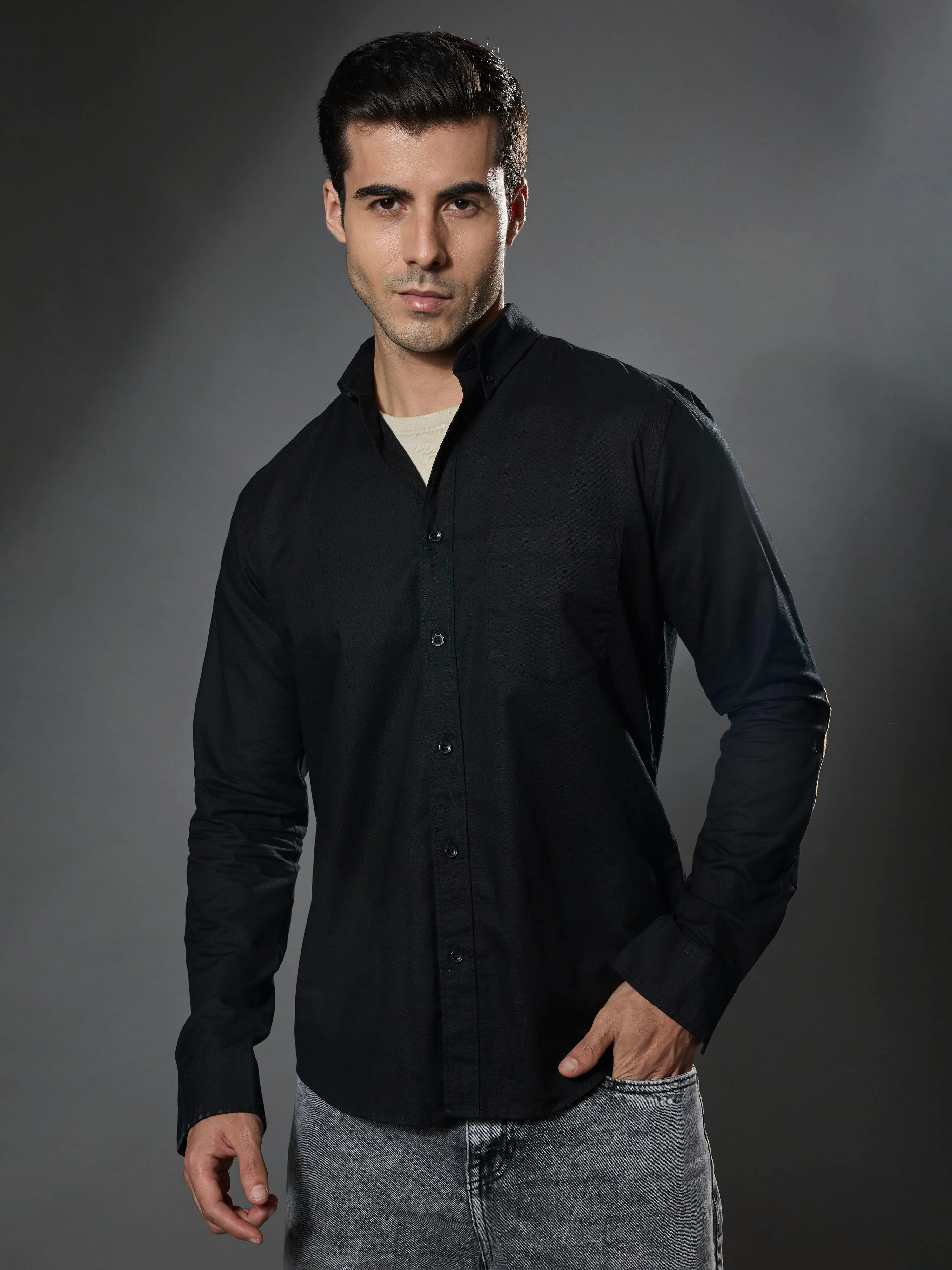 Classy - Turkish Fit Shirt with Elbow Patch - Black