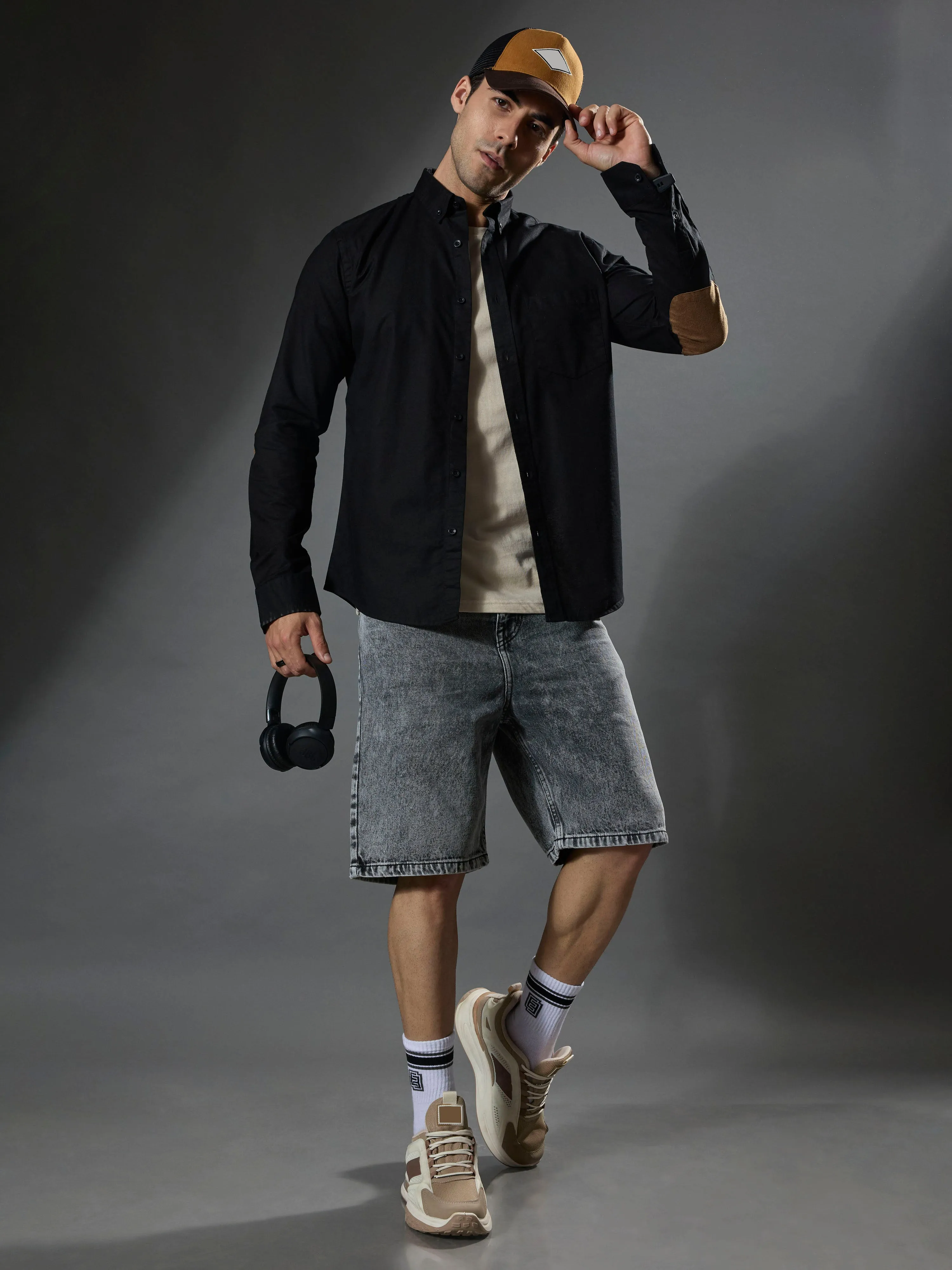 Classy - Turkish Fit Shirt with Elbow Patch - Black