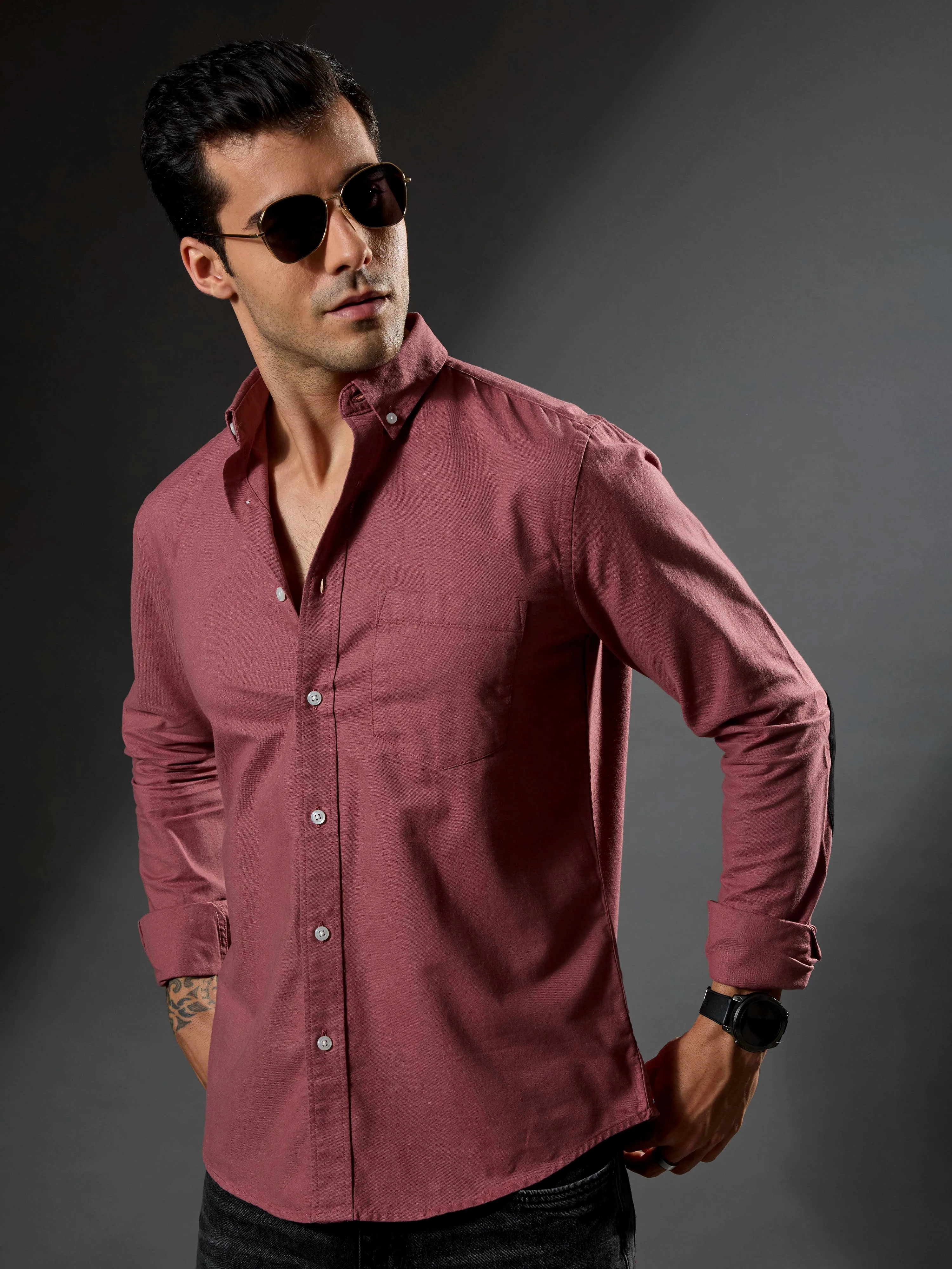 Classy -  Turkish Fit Shirt With Elbow Patch - Brick Red