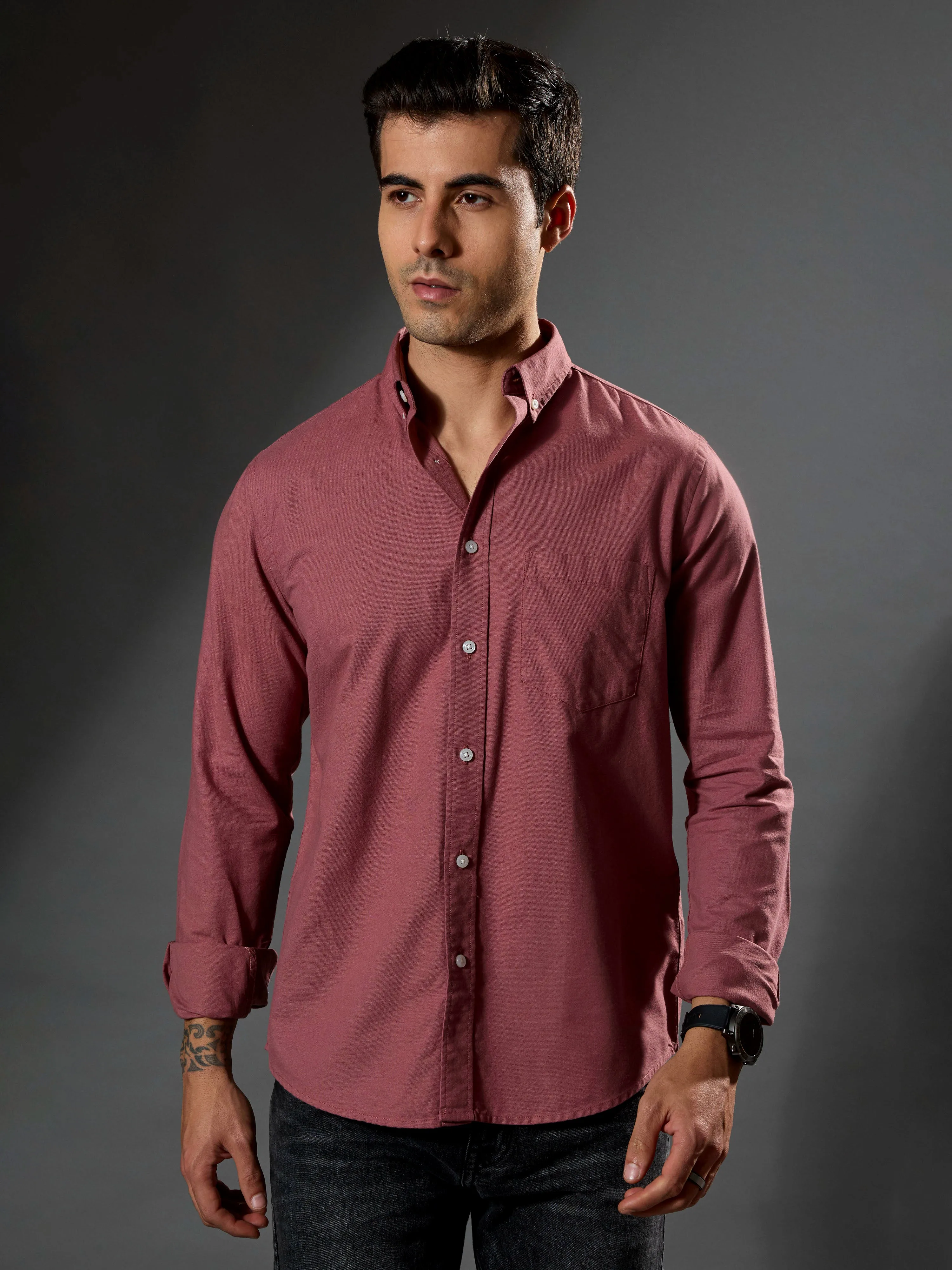 Classy -  Turkish Fit Shirt With Elbow Patch - Brick Red