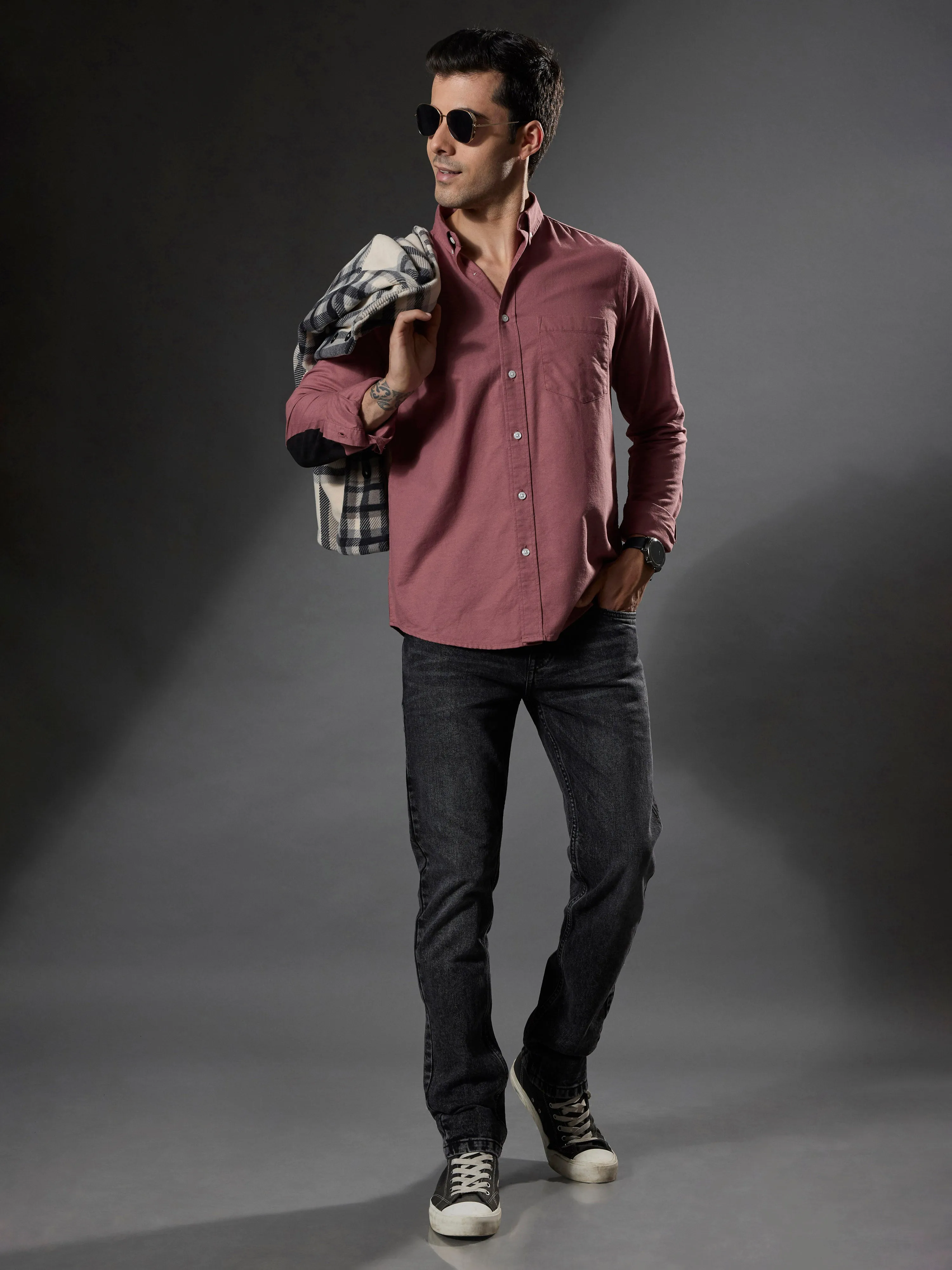 Classy -  Turkish Fit Shirt With Elbow Patch - Dusty Rose