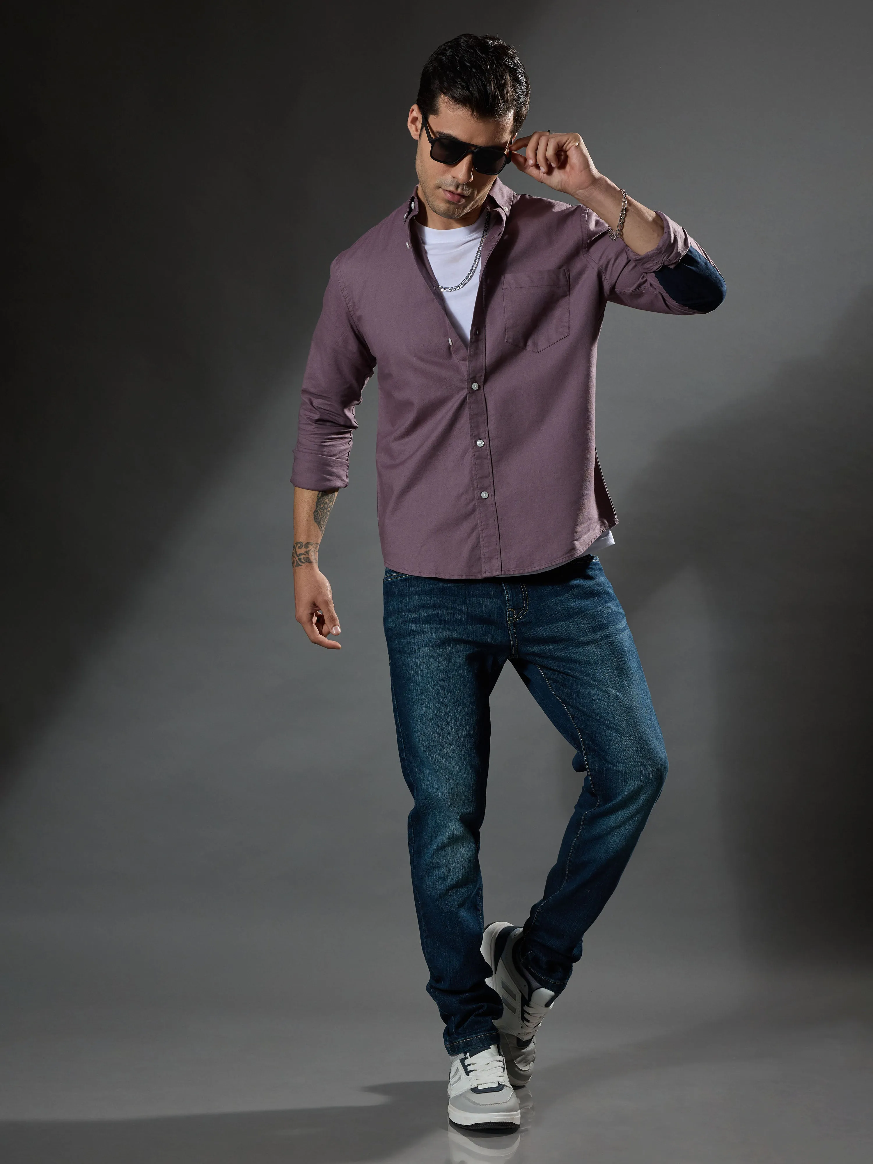 Classy - Turkish Fit Shirt With Elbow Patch - Pale Purple
