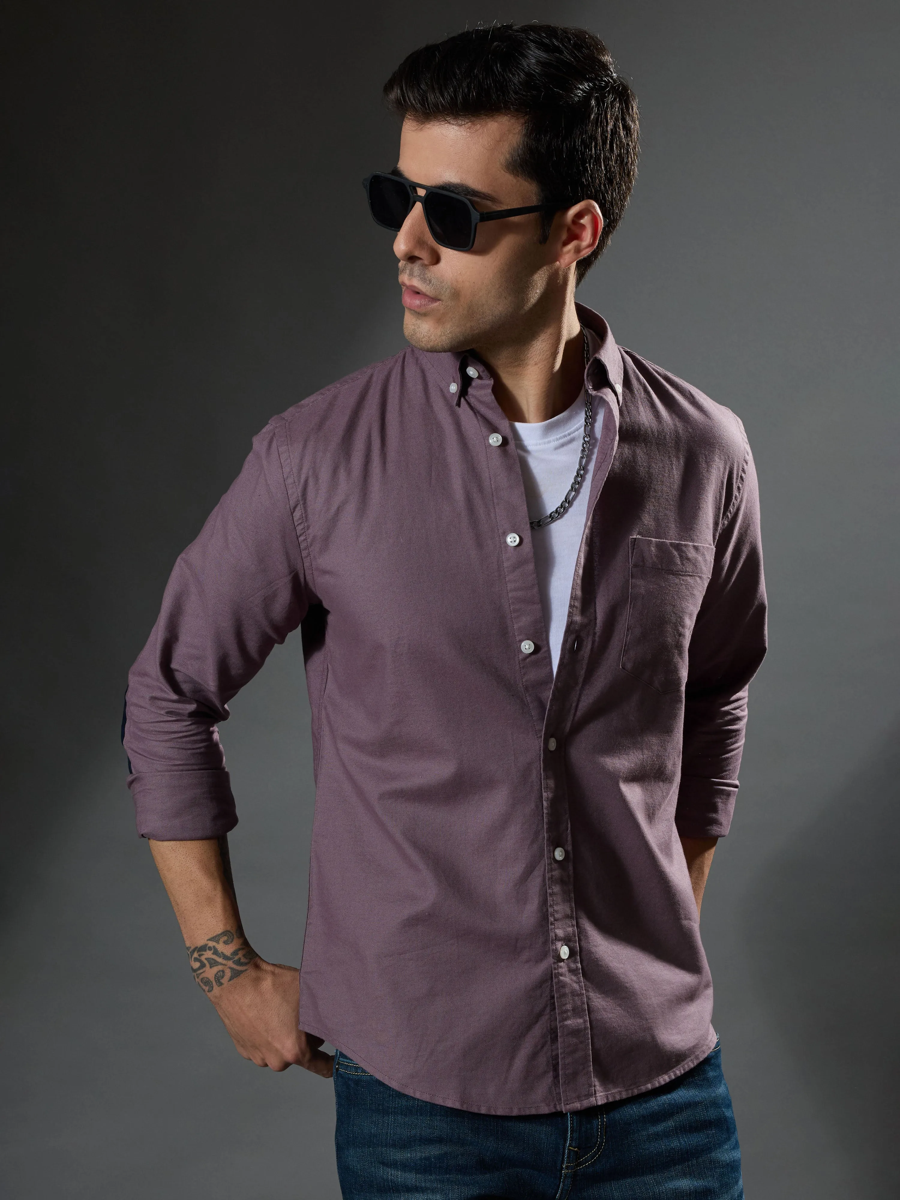 Classy - Turkish Fit Shirt With Elbow Patch - Pale Purple