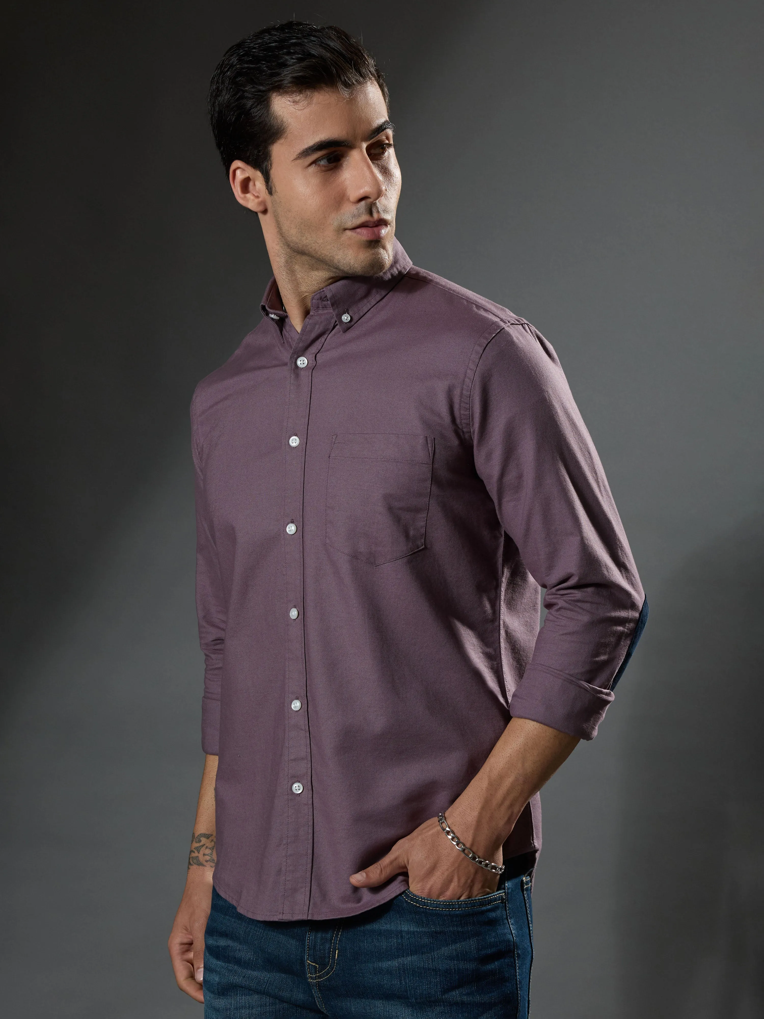 Classy - Turkish Fit Shirt With Elbow Patch - Pale Purple