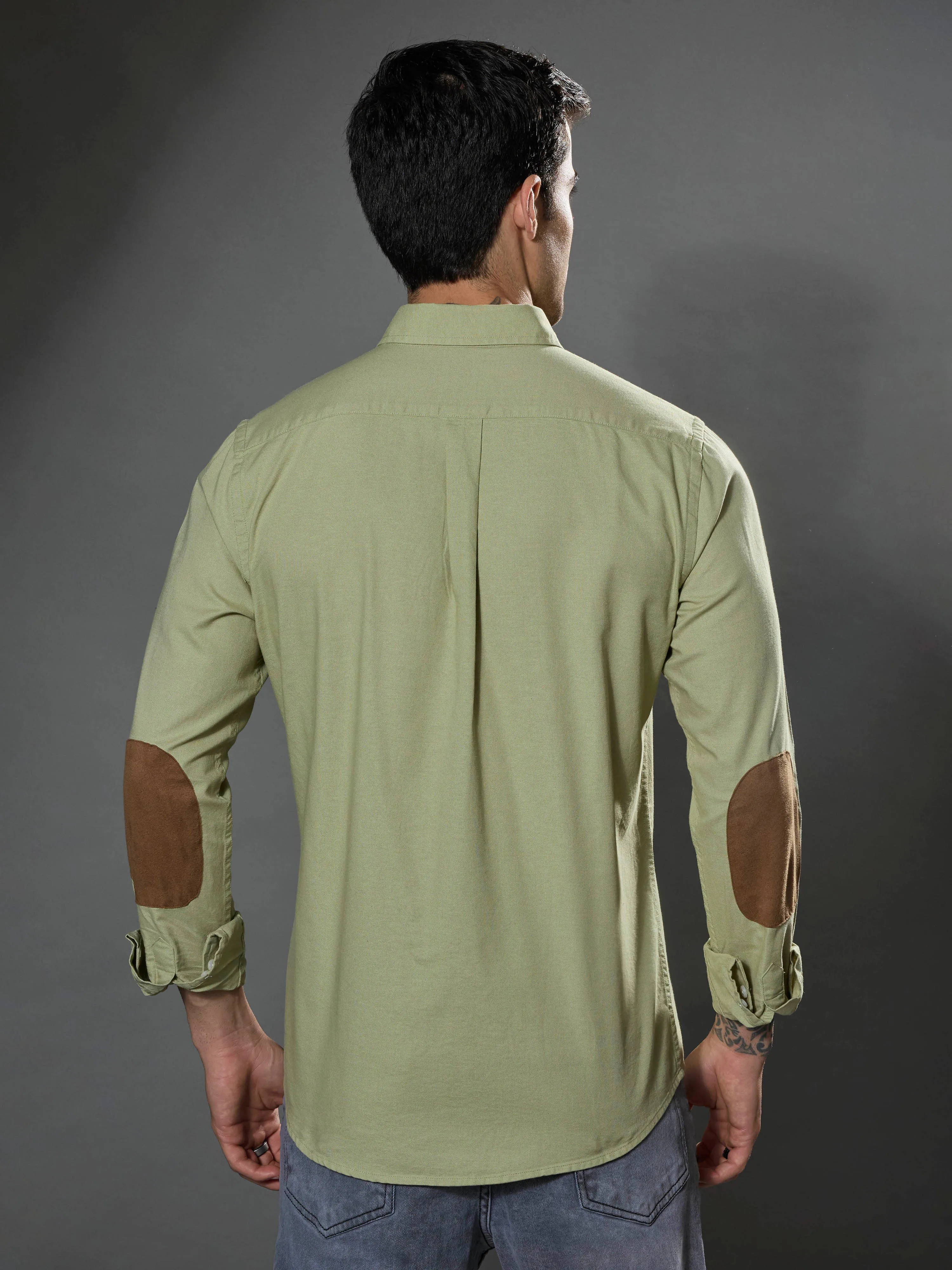 Classy - Turkish Fit Shirt With Elbow Patch - Pastel Green