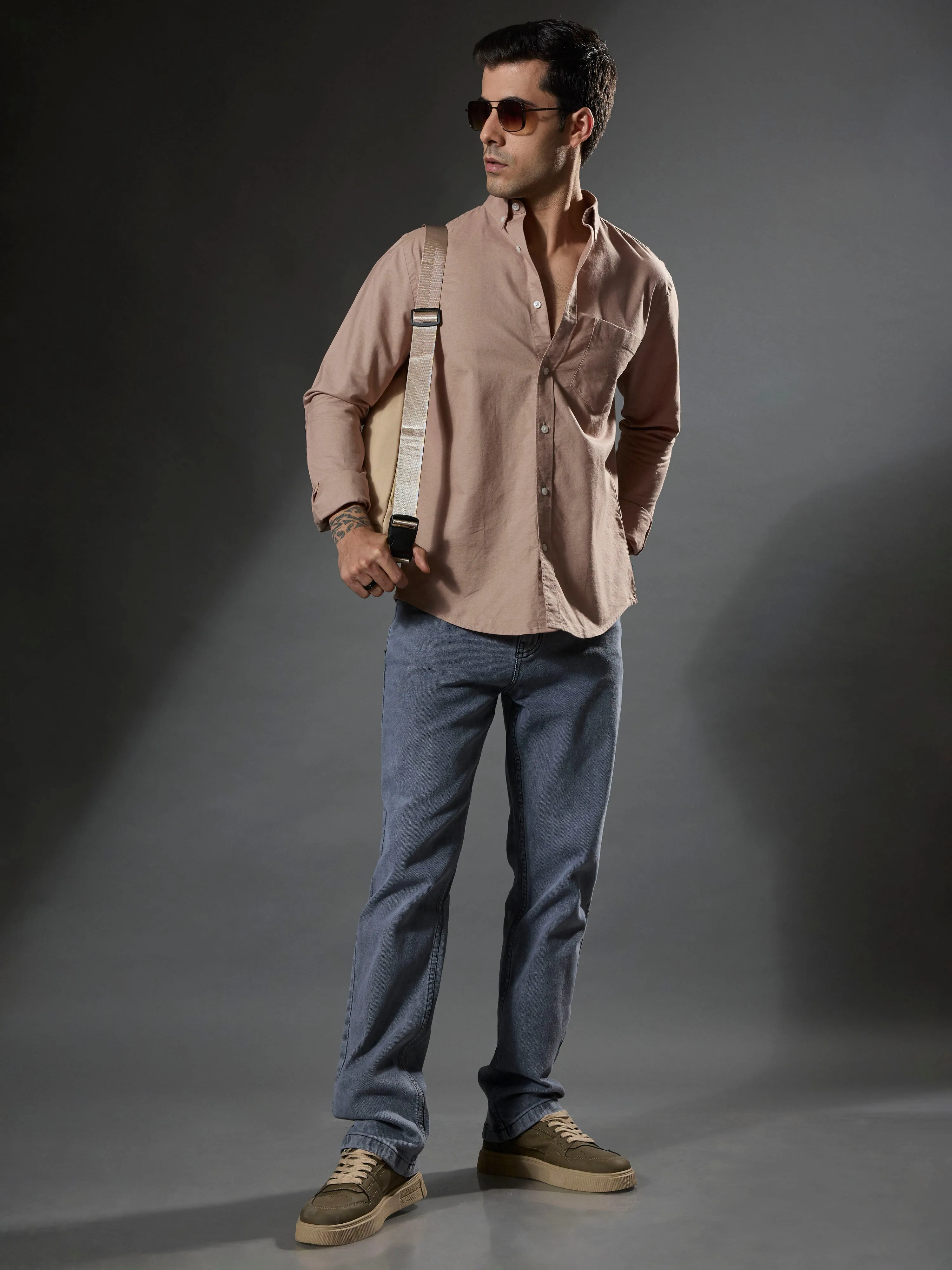 Classy -  Turkish Fit Shirt With Elbow Patch - Peach
