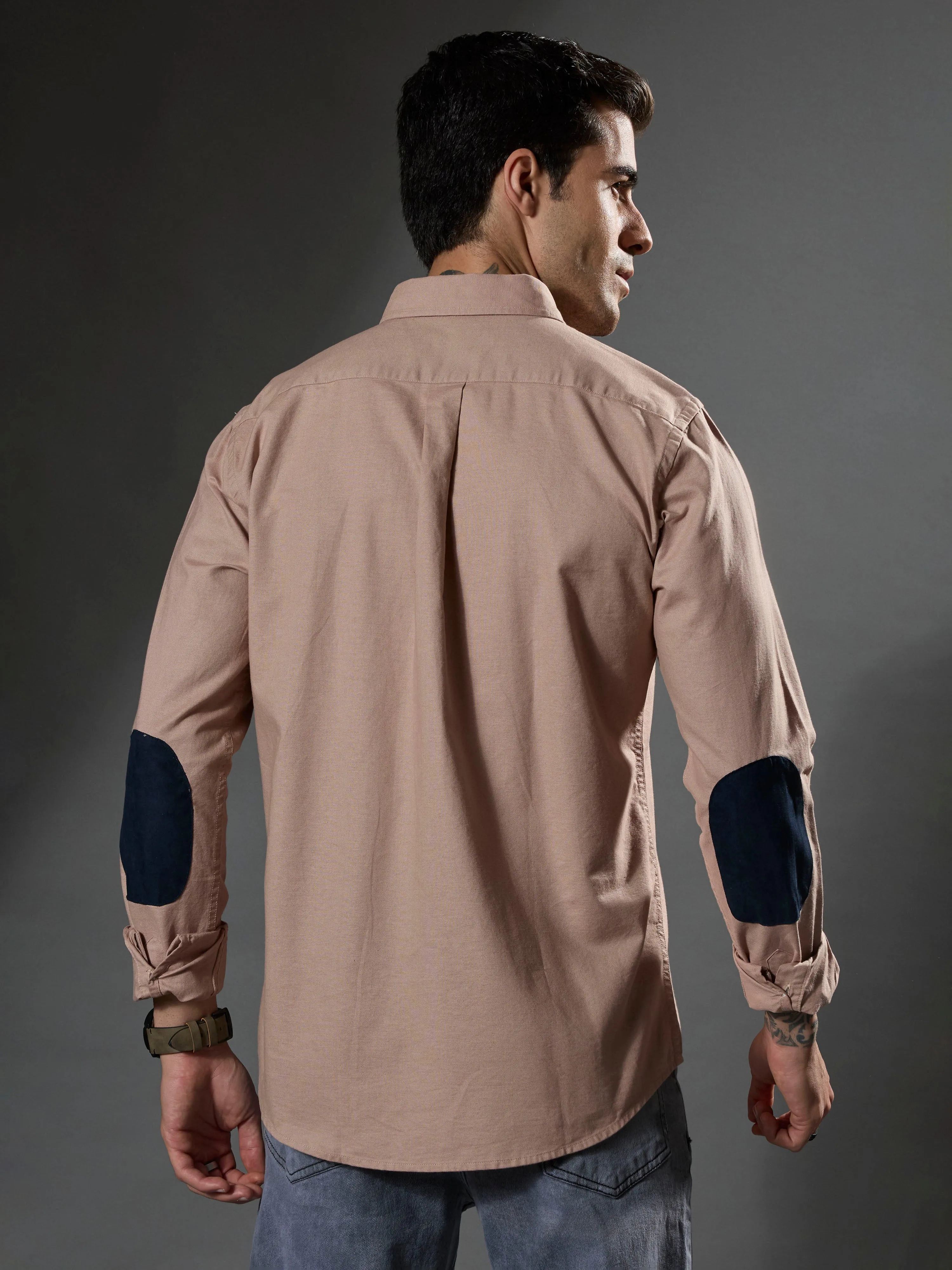Classy -  Turkish Fit Shirt With Elbow Patch - Peach