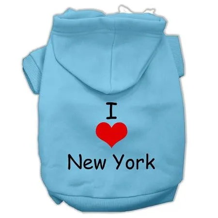 I Love New York Screen Print Pet Hoodies Baby Blue Size Med (12)