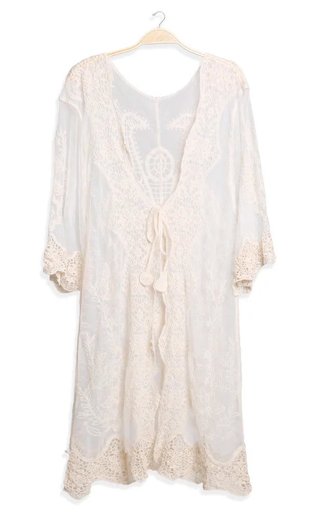 JP2309 Peacock Embroidered Lace Long Kimono Cover Up