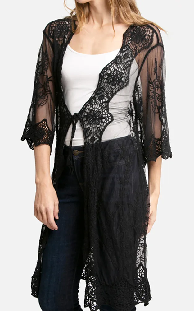 JP2309 Peacock Embroidered Lace Long Kimono Cover Up