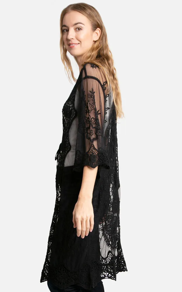 JP2309 Peacock Embroidered Lace Long Kimono Cover Up