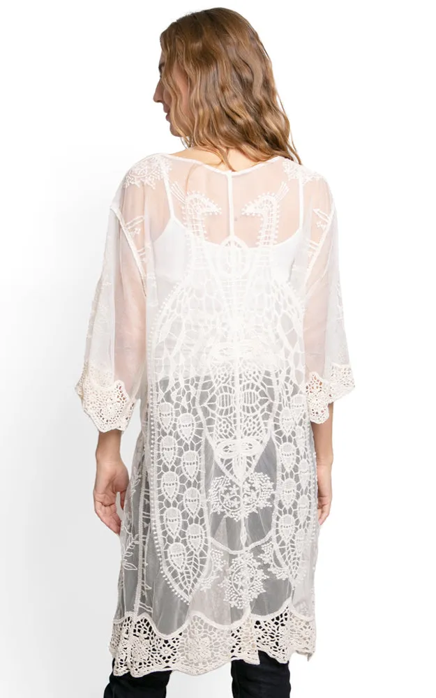 JP2309 Peacock Embroidered Lace Long Kimono Cover Up