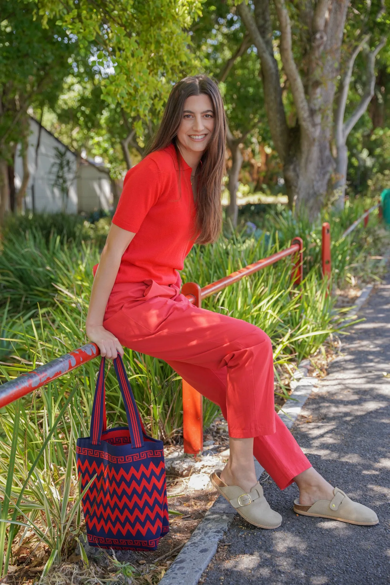Navy & Red Patterned Tote