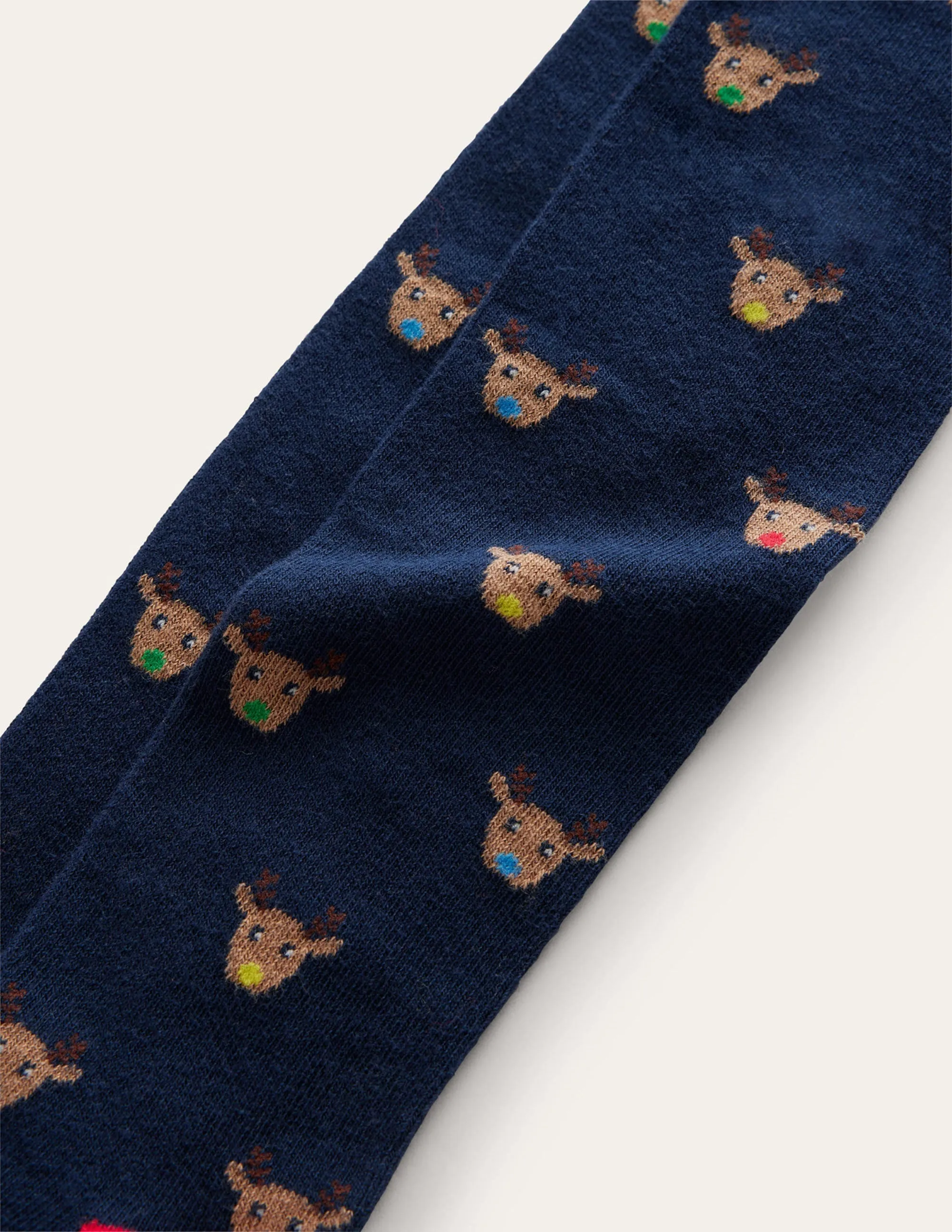 Patterned Tights-Navy Reindeer