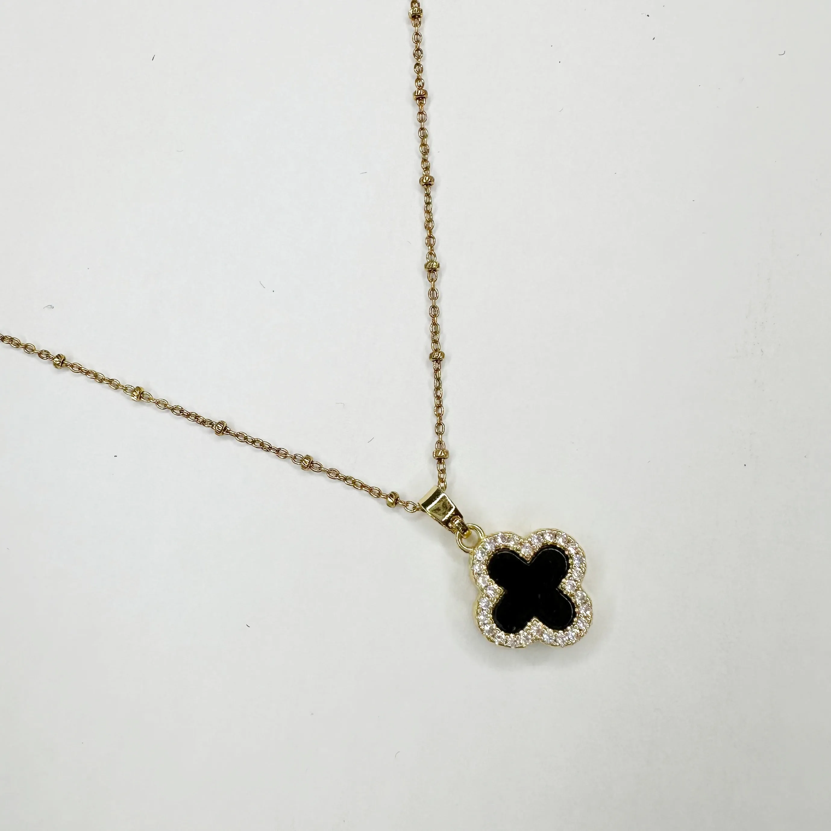 Pavé Black Onyx Clover Necklace