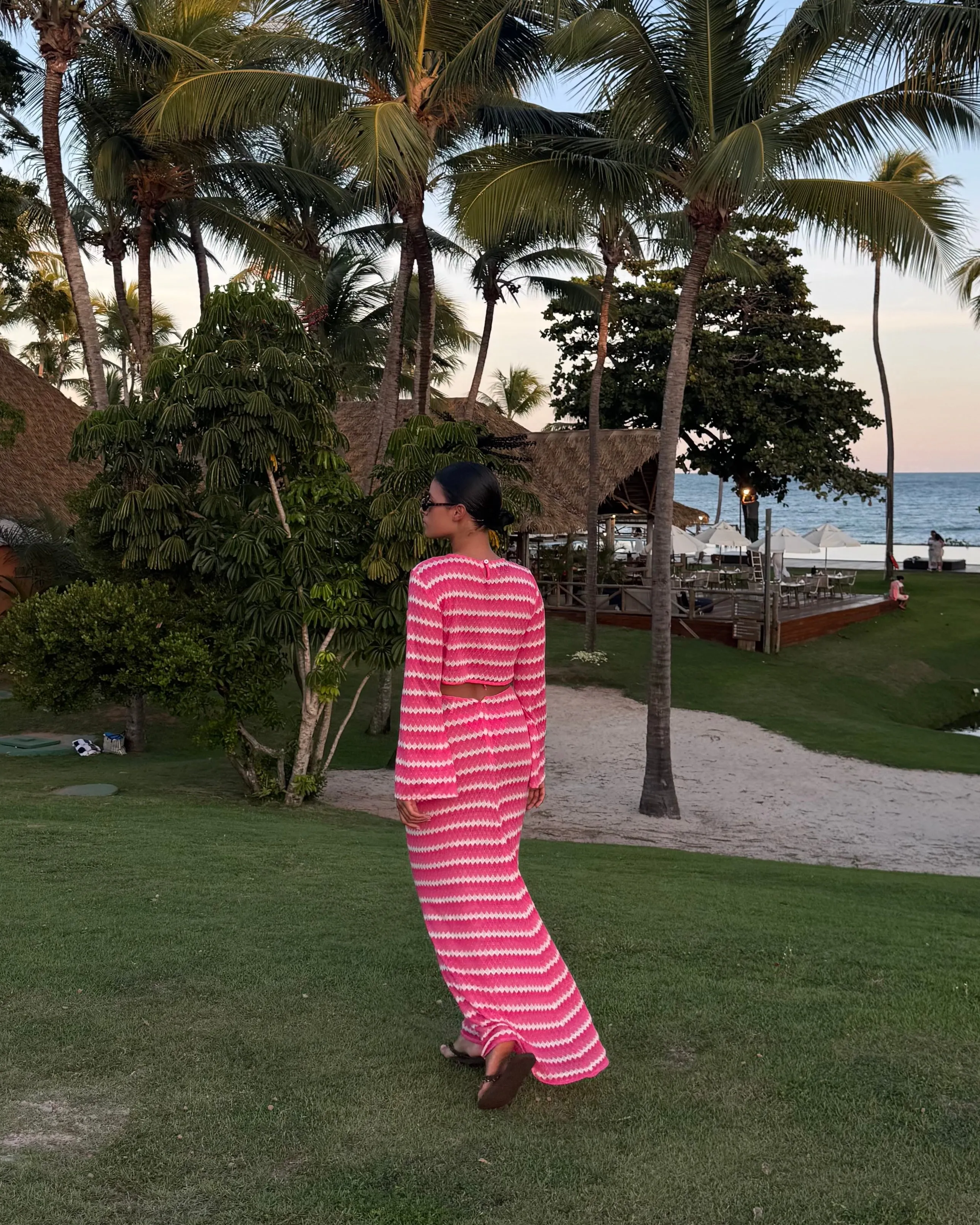 Pink and White Patterned Midi Skirt