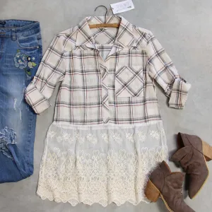 Plaid   Lace Top